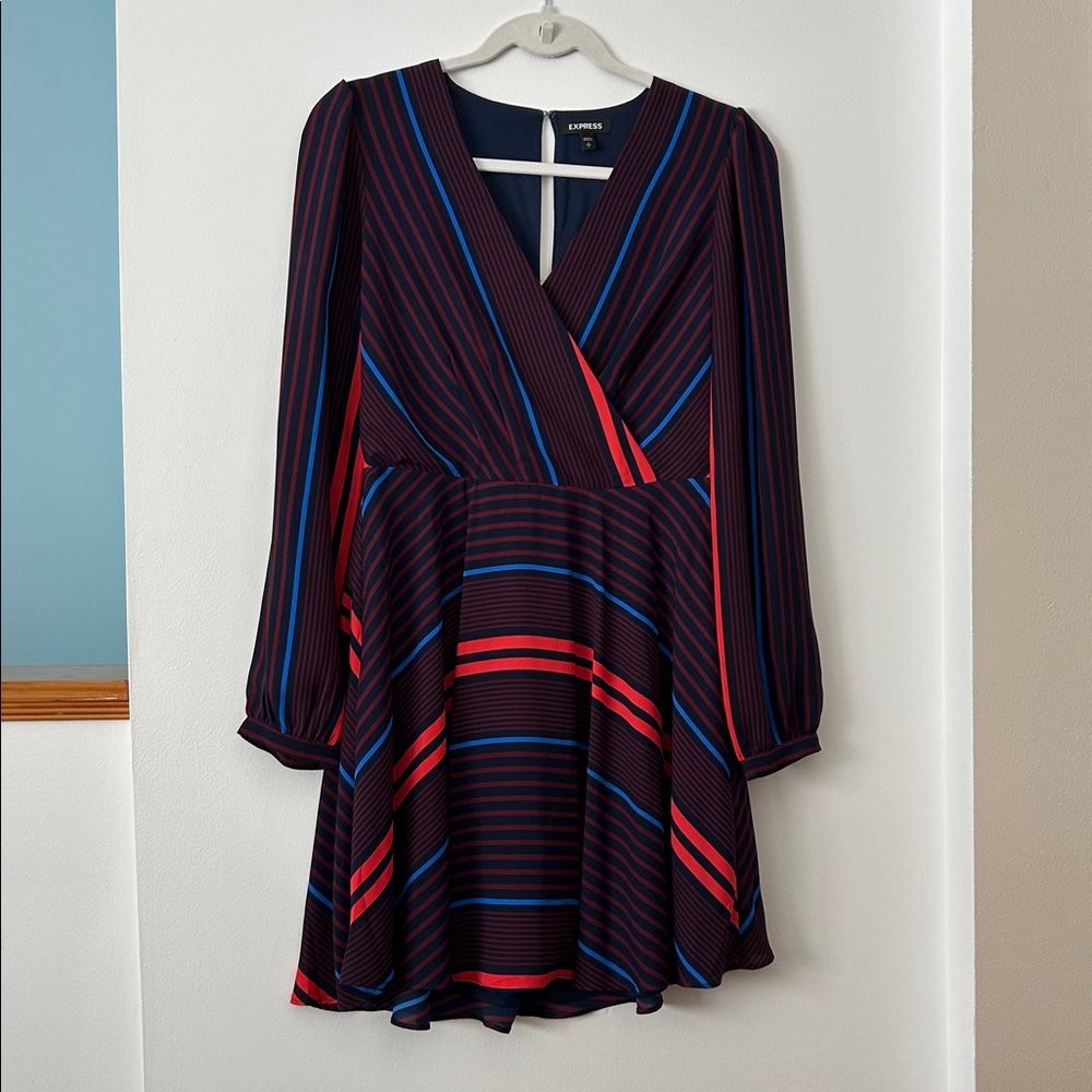 Express Multicolor Striped V-Neck Dress